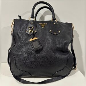 Prada Vitello Phenix Black Leather Satchel